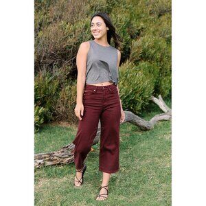 NWT Judy Blue Eva High Rise Tummy Control Burgundy Wide Leg Jeans Sz 3/26